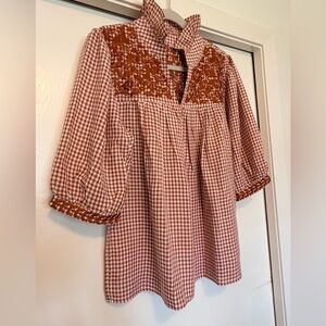 Spirit Dress Size Small Burnt Orange Embroidered Gingham Boho Top